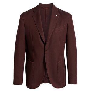 L.B.M. 1911 Mens Slim Fit Herringbone Wool Jacket 38 Regular Burgundy IT 48  NWT